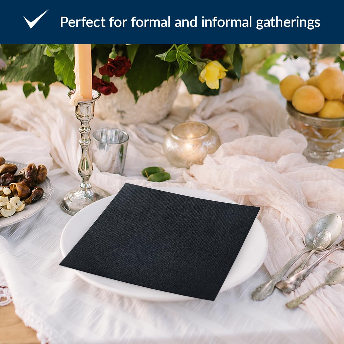 PAW Decor Collection Soft Linen Feel Napkins - 40 x 40 cm, 50 Pack, Black 4