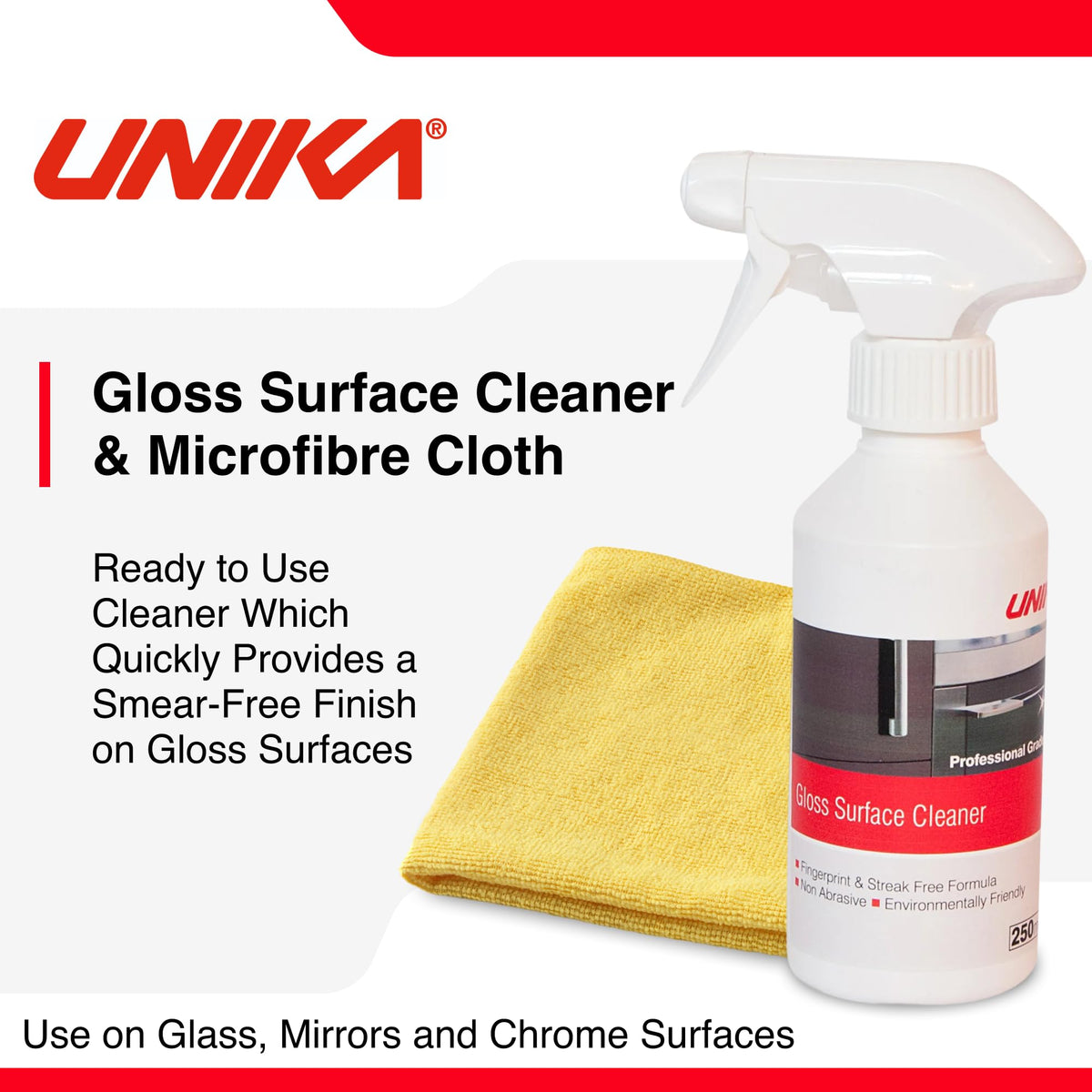 Unika Gloss Surface Cleaner - Anti-Static, Streak-Free Finish | 250 ml Spray | Fresh Scent