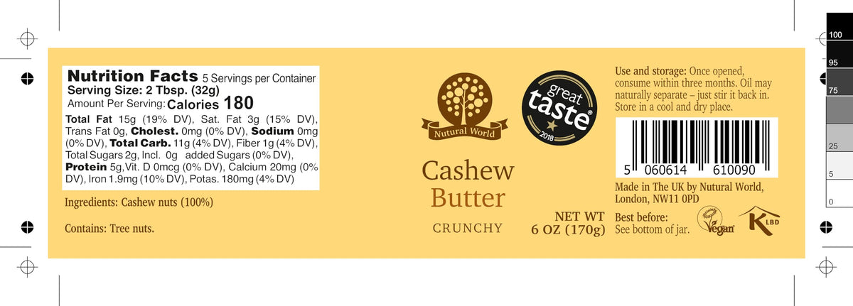 Nutural World Crunchy Cashew Butter - 100% Roasted Cashews, Great Taste Award Winner | 340g Pack of 2 5