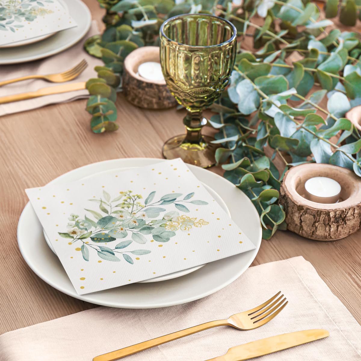 PAW Linen Feel Napkins - Eucalyptus Bouquet | 40 x 40 cm | 50 Pack 5