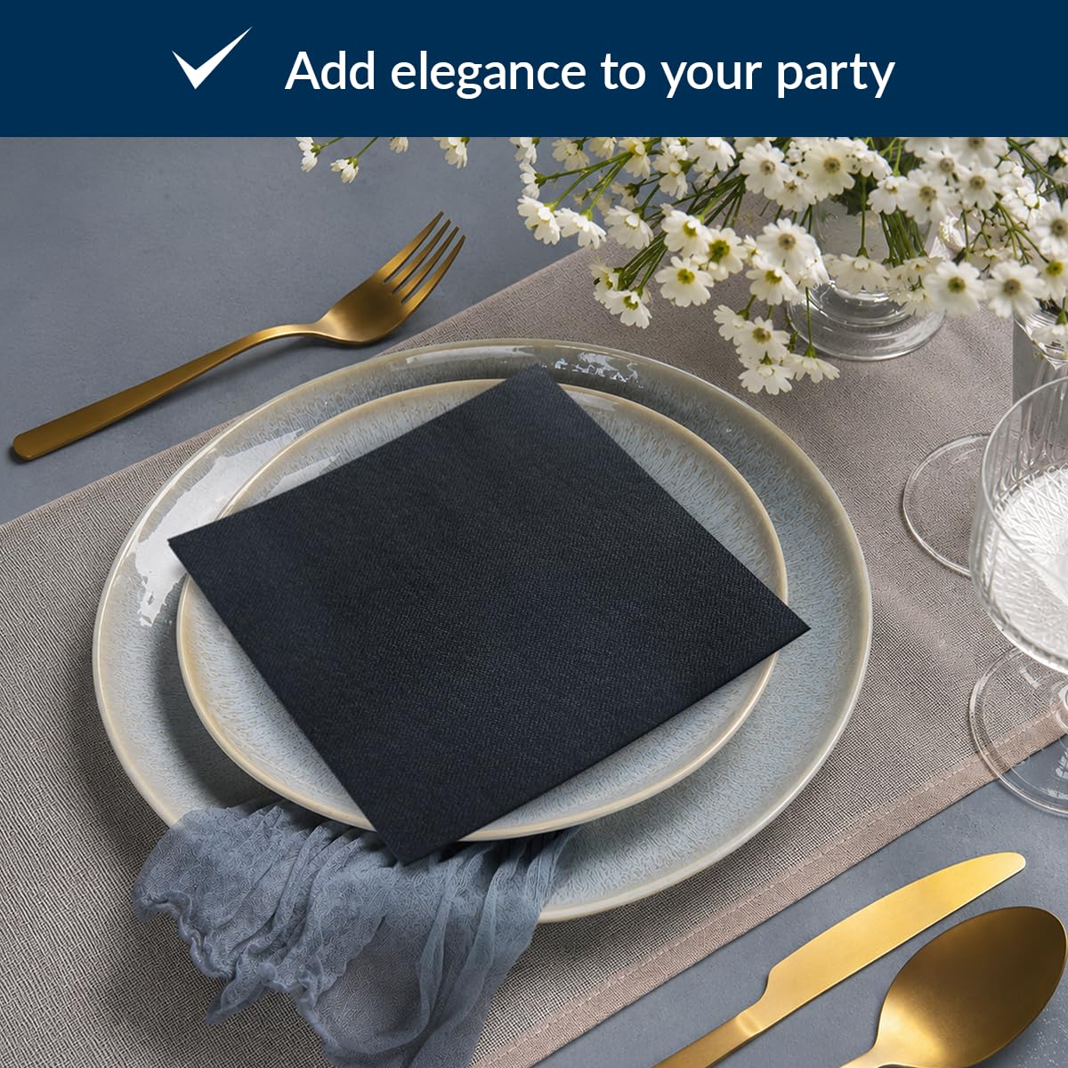 PAW Decor Collection Soft Linen Feel Napkins - 40 x 40 cm, 50 Pack, Black 5