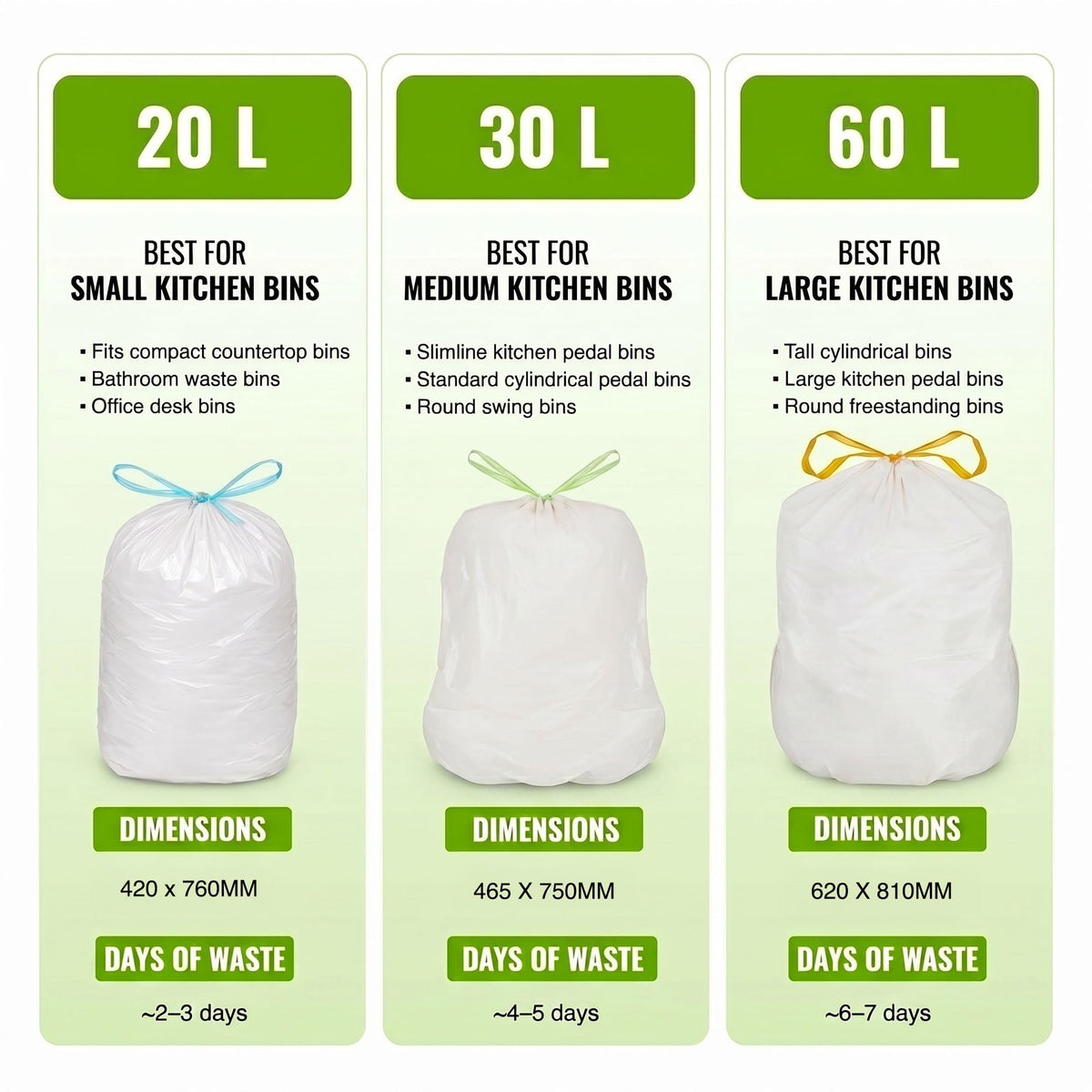EcoBag 60L Drawstring Bin Liners - 10 Pack, 28 Microns, Extra Strong & Durable 7