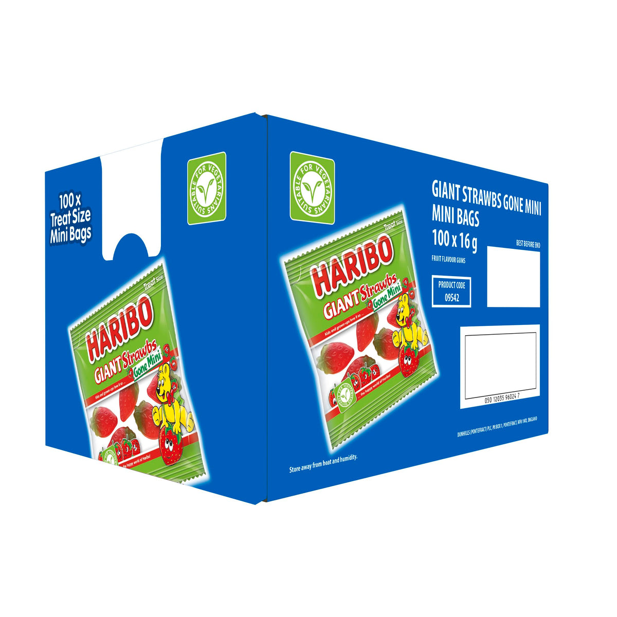 HARIBO Giant Strawbs Gone Mini - Vegetarian Strawberry Sweets | 100 x 16g Bags | 1.6kg Total 4