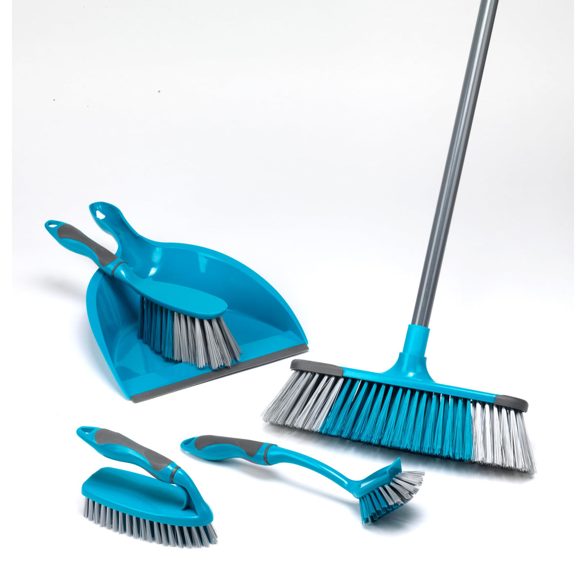 Beldray 5 Piece Cleaning Set with Broom, Dustpan & Brush, Scrub Brush & Dish Brush - Turquoise 8