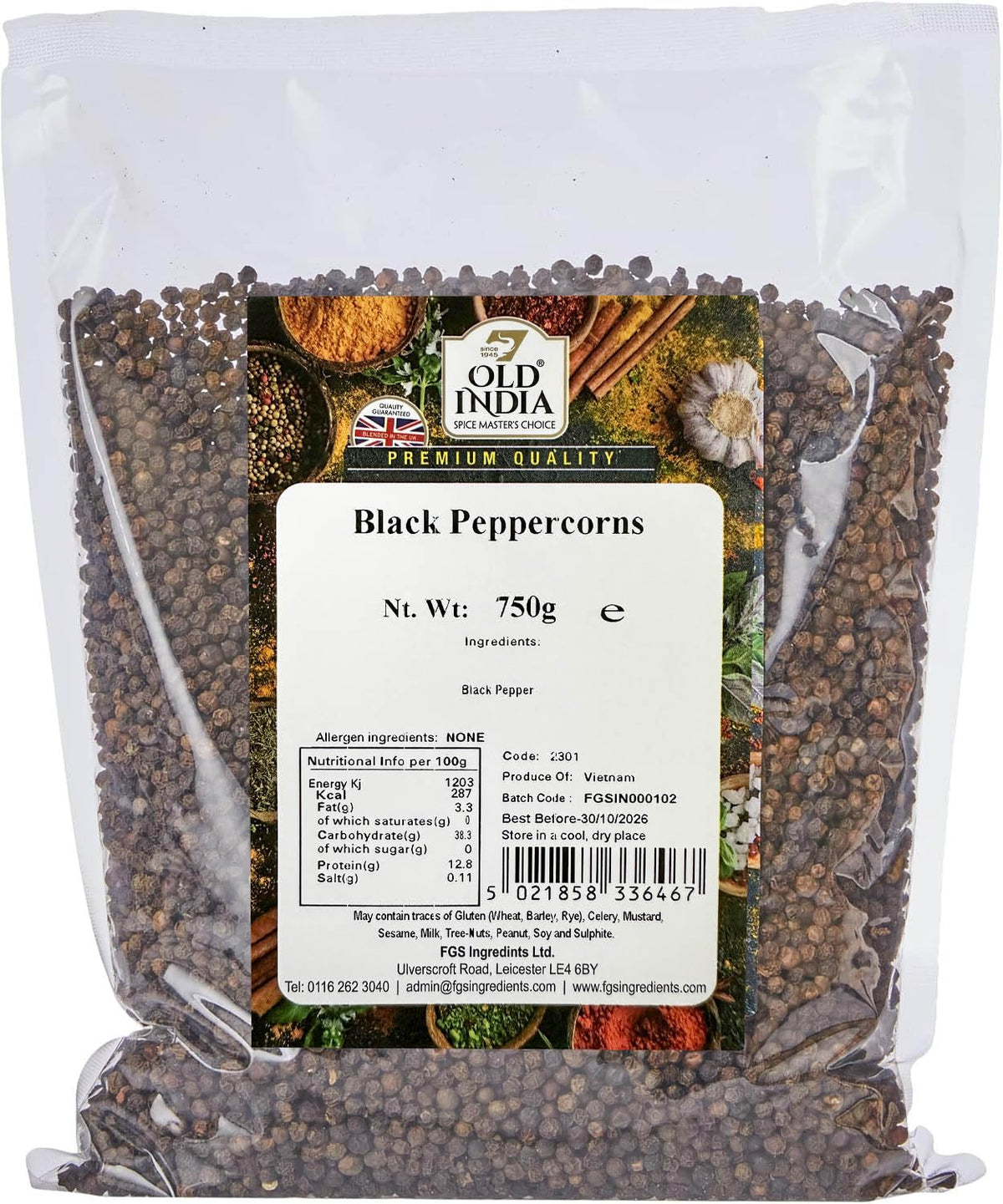 Old India Black Peppercorns - 750g | Natural, Additive-Free, GMO-Free