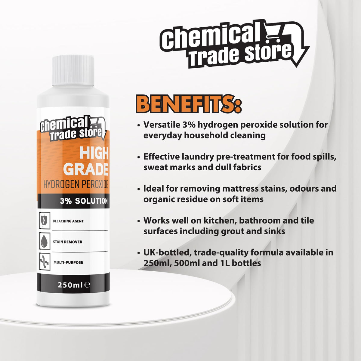 Chemical Trade Store Hydrogen Peroxide Solution 3% - All-Purpose Cleaner | 250 ml 2