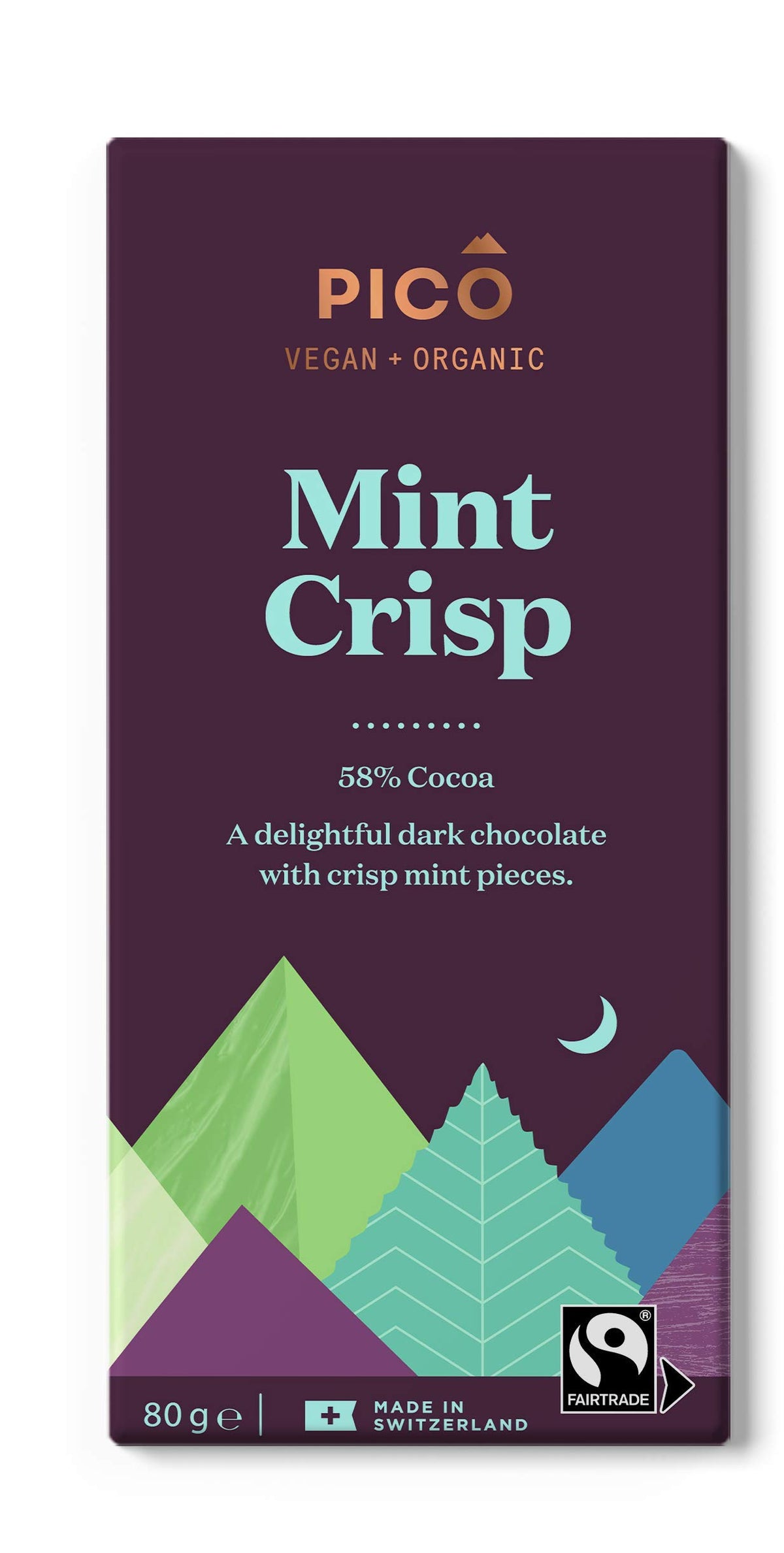 SOULFRESH Pico Chocolate Mint Crisp & Dark Chocolate Vegan Bars - 58% Cocoa | Organic | 80g