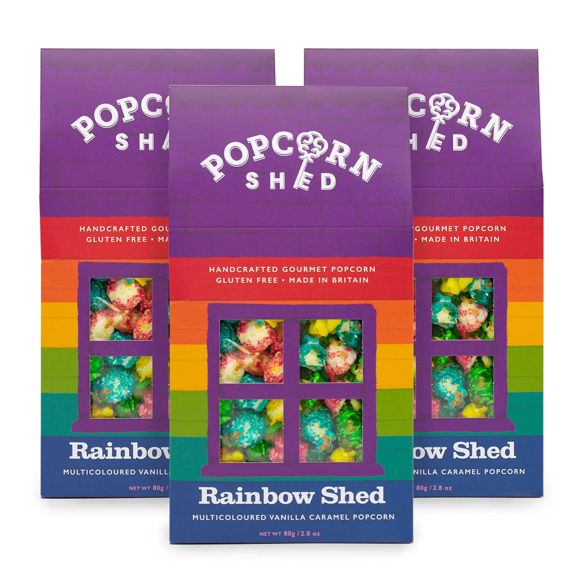 Popcorn Shed Rainbow Shed Gourmet Popcorn - Vanilla Flavour | 3 x 80g Packs