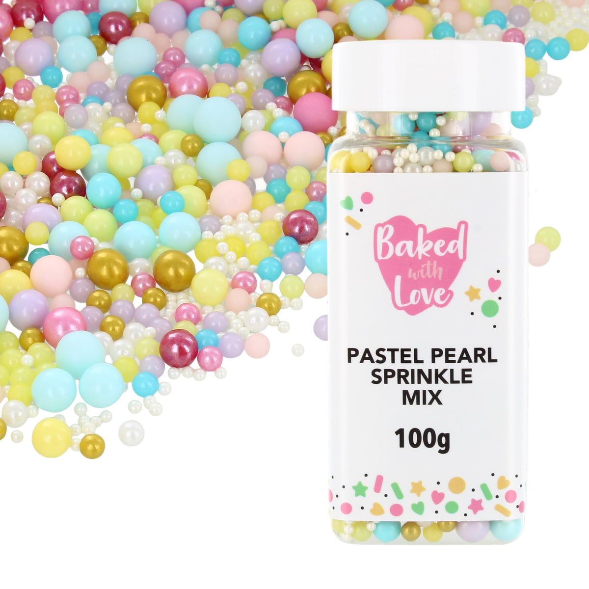 Baked With Love Pastel Pearl Sprinkles - 100g Bottle | Edible Cake Decorations
