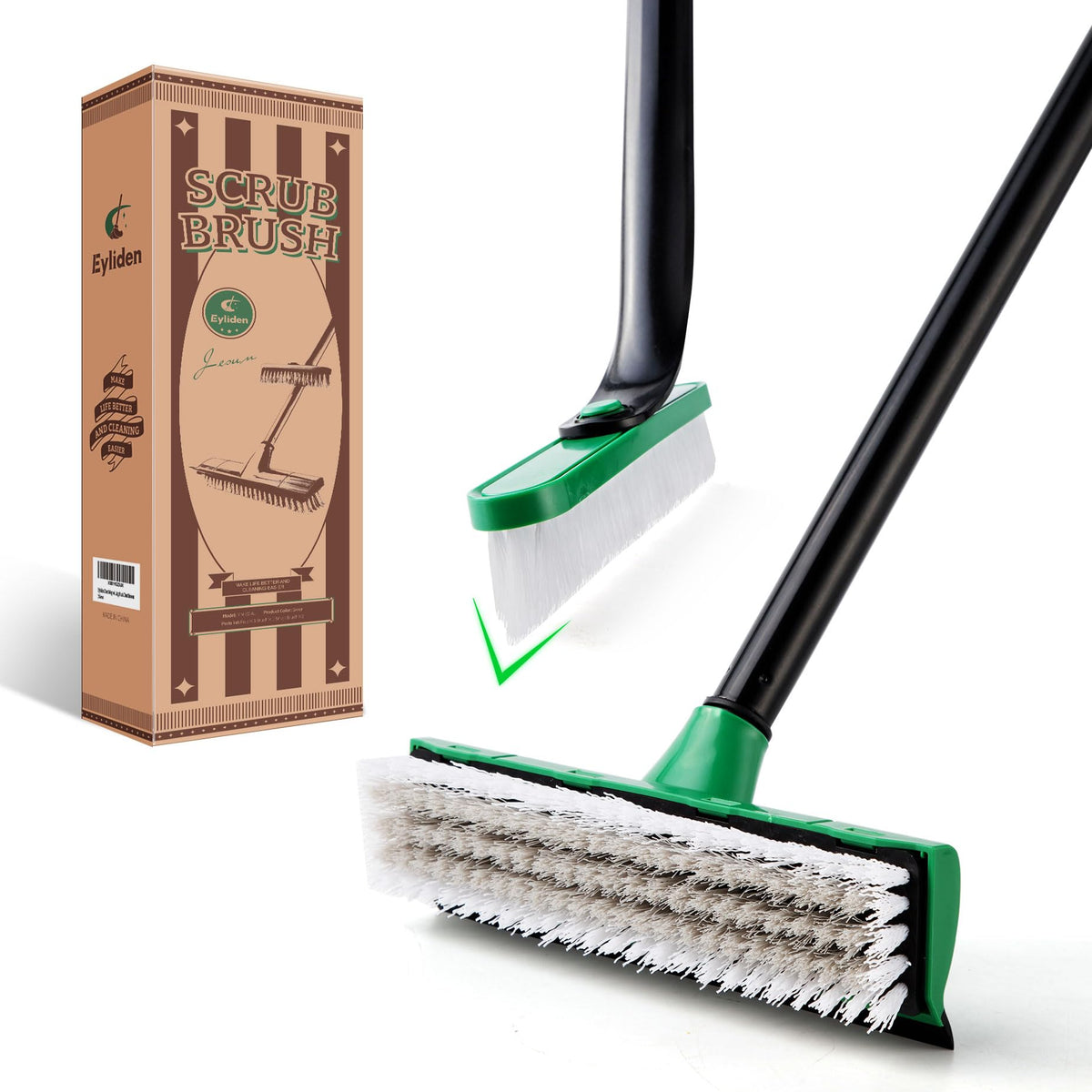Eyliden Bathroom Cleaning Brush - 2 Pack with Long Adjustable Handle & Scraper | Green 9
