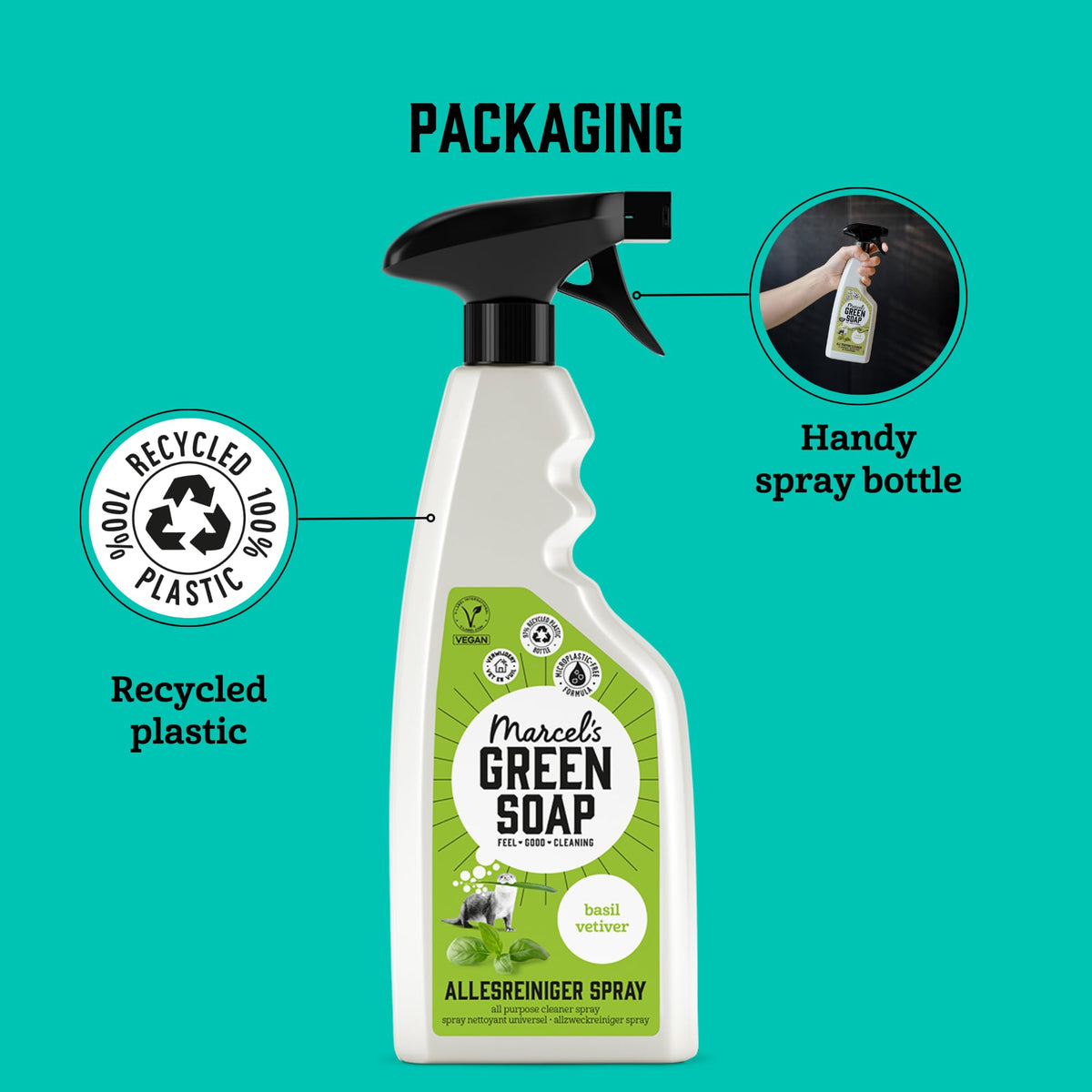Marcel's Green Soap All-Purpose Cleaner Spray - Basil & Vetiver Scent - 500 ml 2