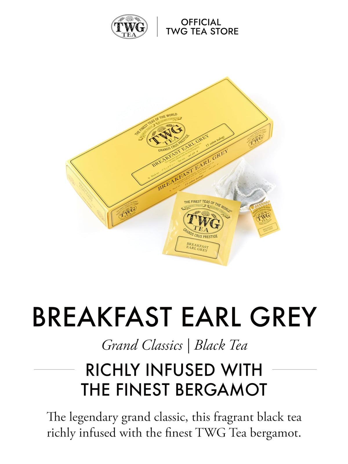 TWG Tea Breakfast Earl Grey Black Tea - Bergamot Infused, 15 Hand-Sewn Cotton Teabags 4