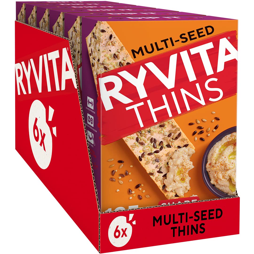Ryvita Multiseed Thins - High Fibre Snack | 6 x 125g Packs