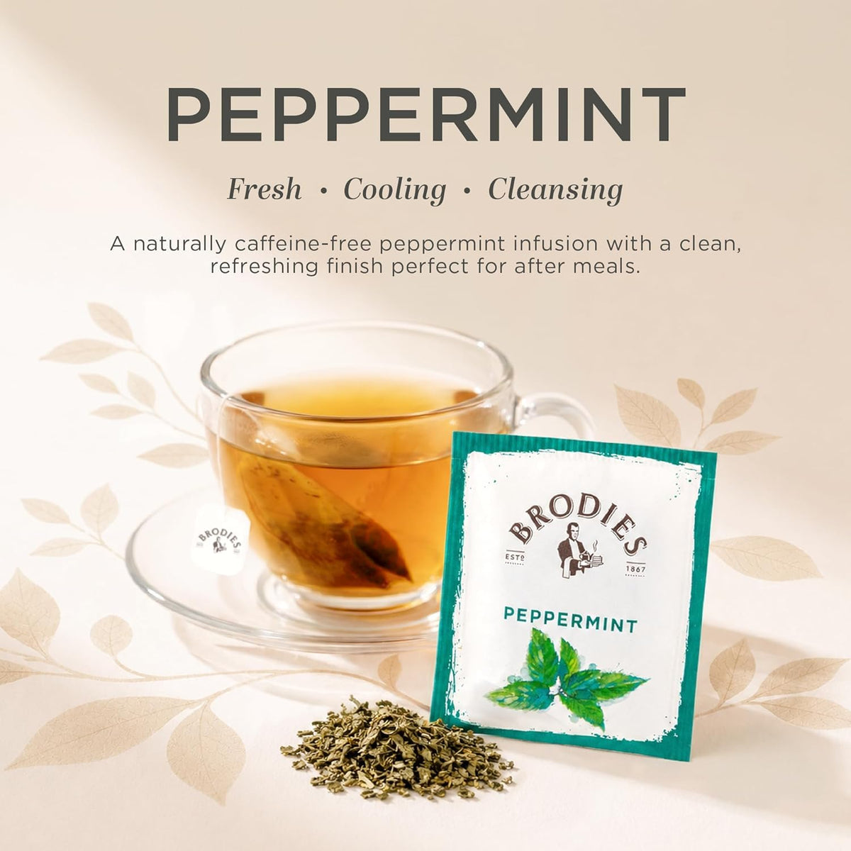 Brodies Peppermint Herbal Tea - Digestive Aid | 250 Tea Bags | Caffeine Free