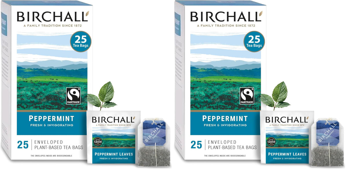 Birchall Peppermint Tea - Caffeine Free Herbal Tea, Supports Digestion | 25 Tea Bags (Pack of 2)