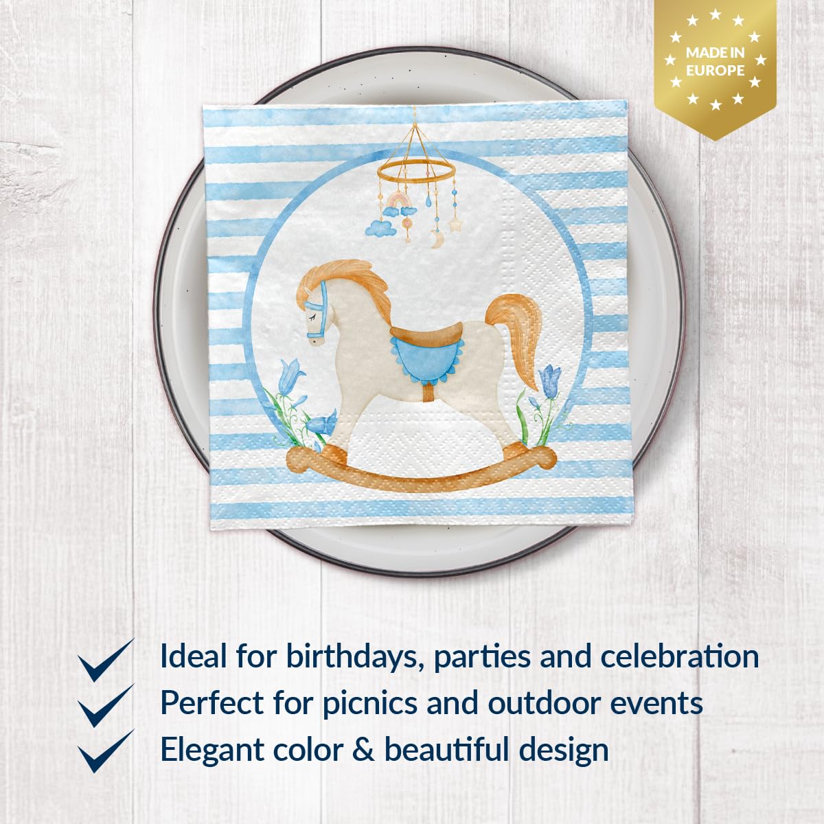 PAW Decor Collection Paper Napkins - Pastel Dream Blue, 33 x 33 cm, 20 Pack