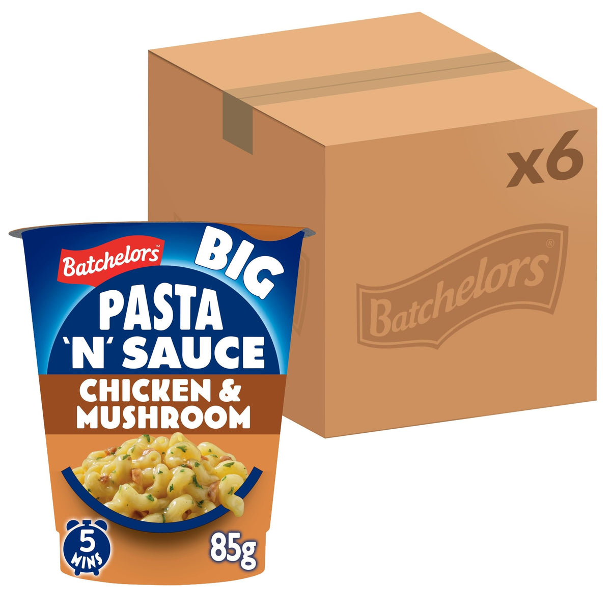 Batchelors Big Pasta 'n' Sauce Chicken & Mushrooms - 5 Minute Meal | 6 Pots | 85g Pots