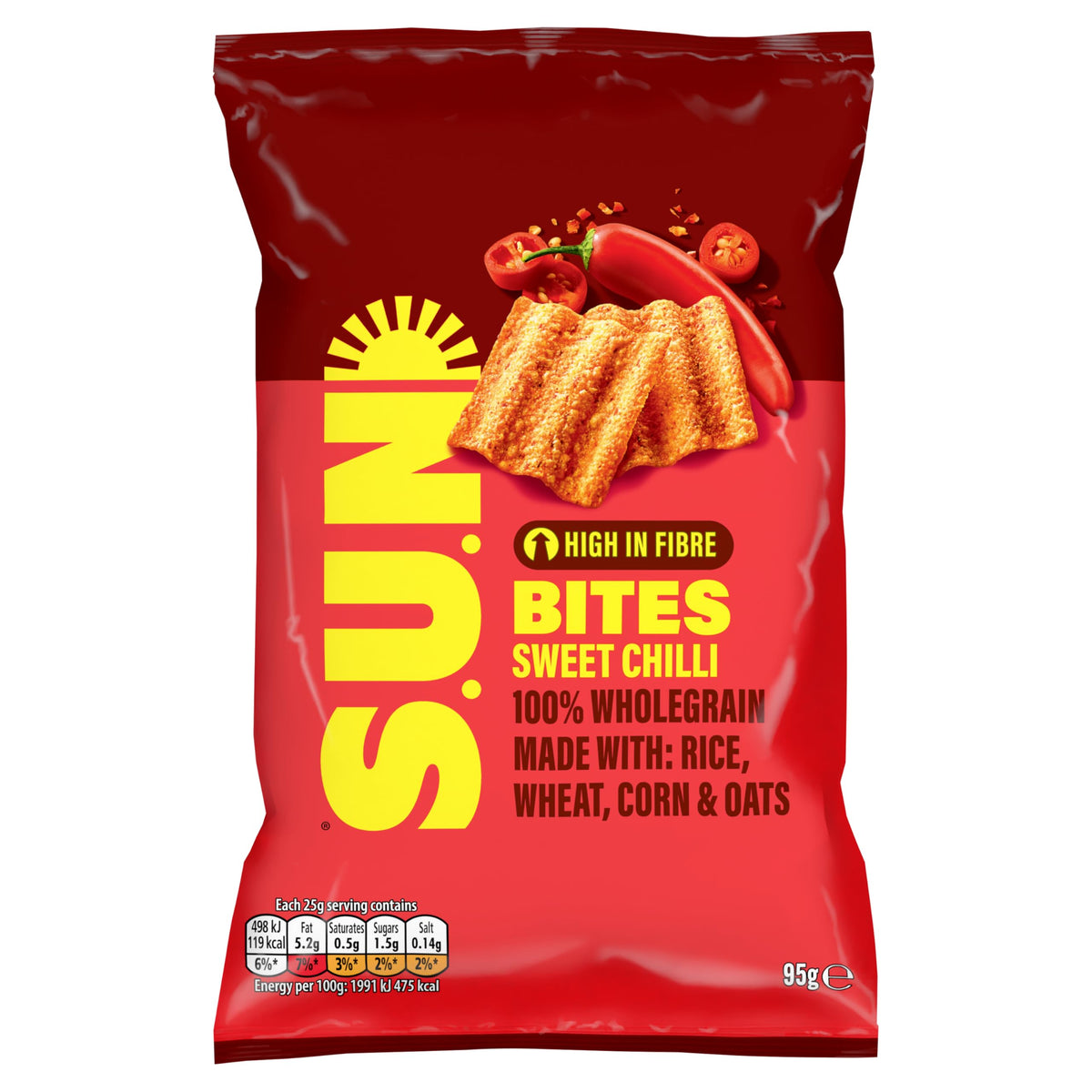 Sunbites Sweet Chilli Sharing Snacks - 100% Wholegrain, High Fibre, Vegetarian | 95g 1