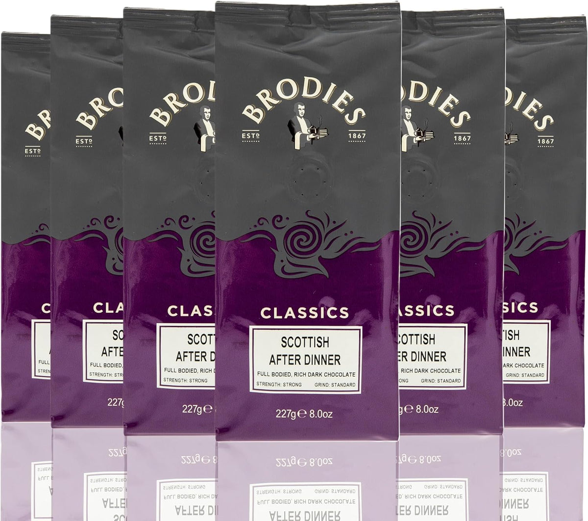 Brodies Scottish After Dinner Ground Coffee - 100% Arabica, Dark Roast, 227g Pack of 6 1