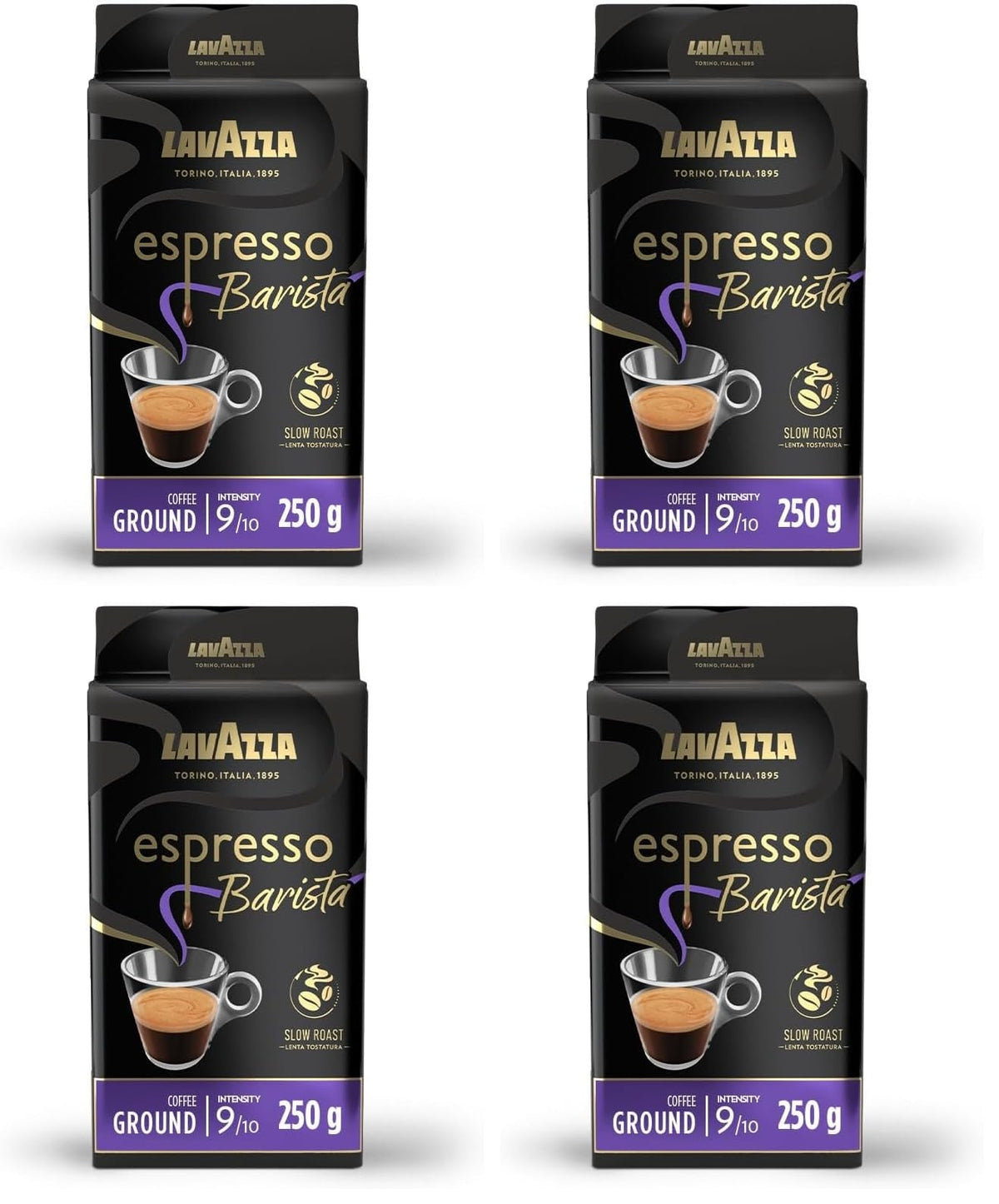 Lavazza Espresso Barista Intenso Ground Coffee - 250g (Pack of 4) | Cocoa & Wood Notes | Intensity 9/10