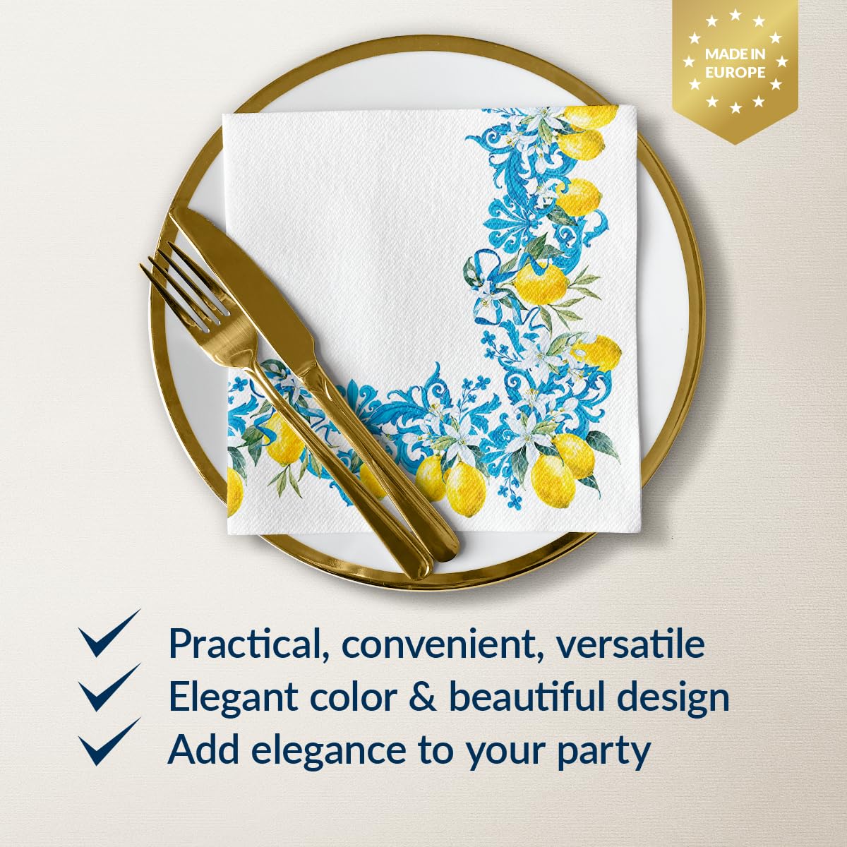 PAW Decor Collection Linen Feel Napkins - Citrus Baroque, 40 x 40 cm, 50 Pack