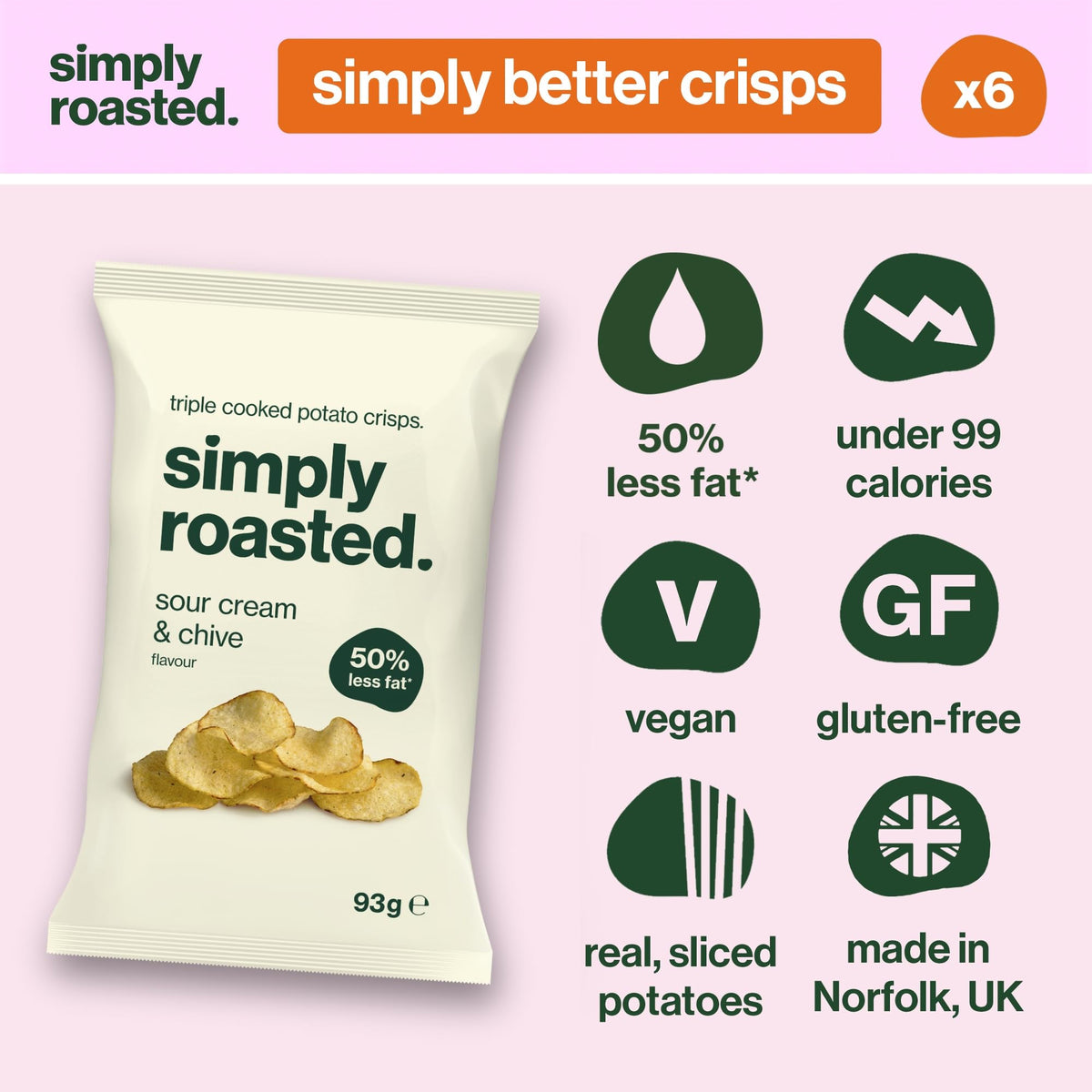 Simply Roasted Sour Cream & Chive Crisps - 6 x 93g Sharer Bags | Roasted, Not Fried 2