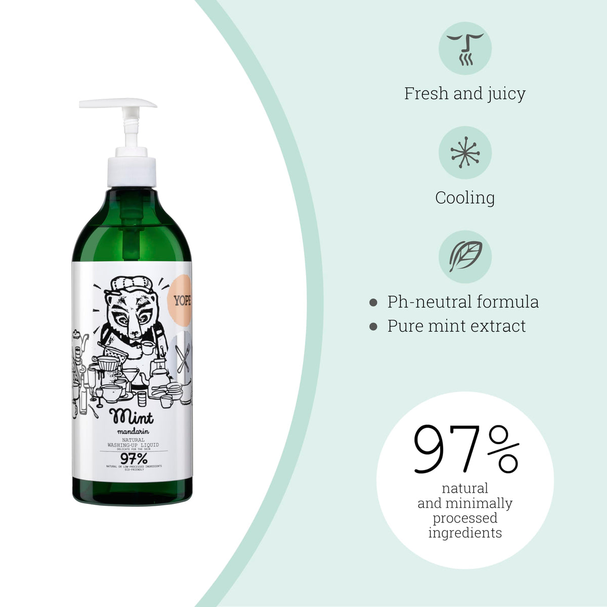 Yope Natural Washing-Up Liquid - Mint & Mandarin Scent | 750 ml | Vegan & Cruelty-Free 5