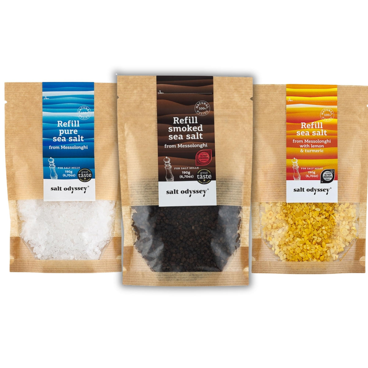 Salt Odyssey Greek Sea Salt Refill Combo - 3 Flavors | 570g
