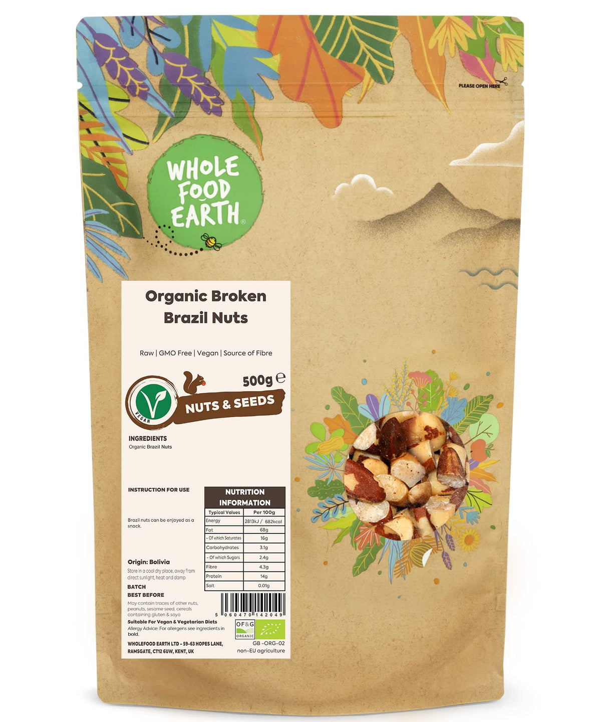 Wholefood Earth Organic Broken Brazil Nuts - Raw, GMO Free, Vegan | 500g
