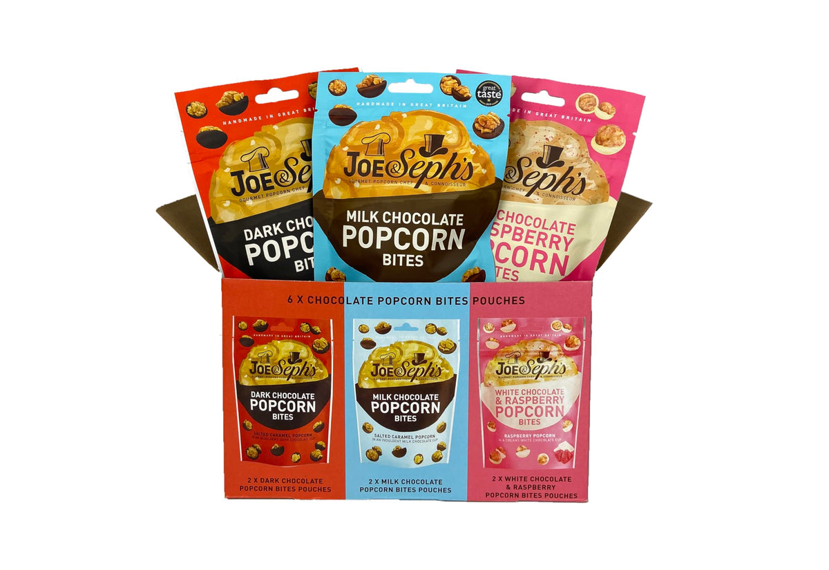 Joe & Seph's Chocolate Popcorn Bites - Milk Chocolate, Dark Chocolate & Raspberry White Chocolate | 448g