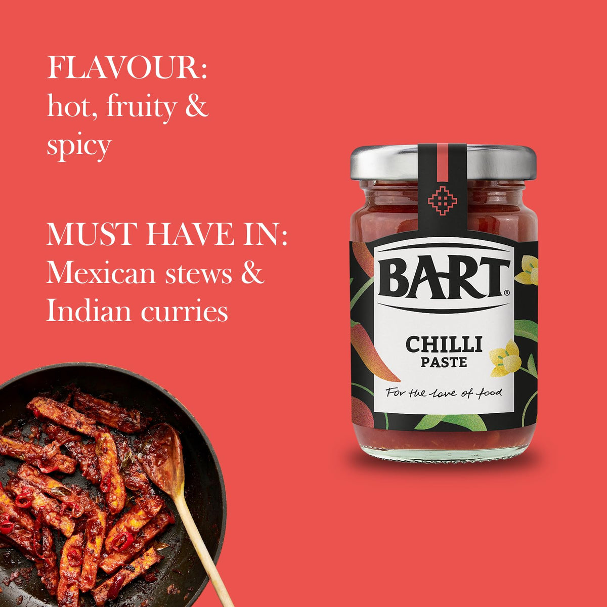 BART Red Chilli Paste - 6 x 95g Jars | Hot & Fruity Flavour | Vegan, Gluten-Free