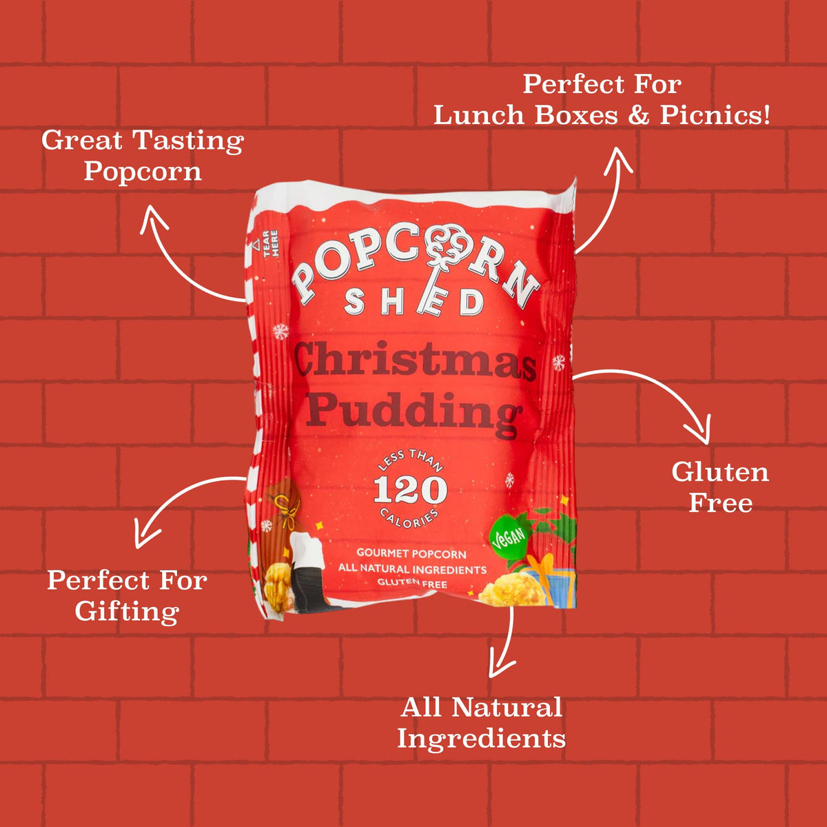Popcorn Shed Christmas Pudding Gourmet Popcorn - Spiced Caramel Flavour | 16 x 24g Packs 4