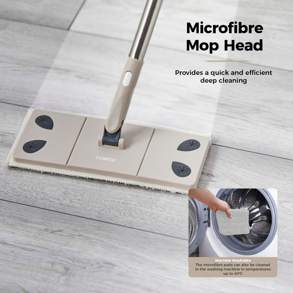 Tower Cavaletto 8 Piece Cleaning & Storage Set - Includes Mop, Broom, Duster, Window Tool | Latte 6
