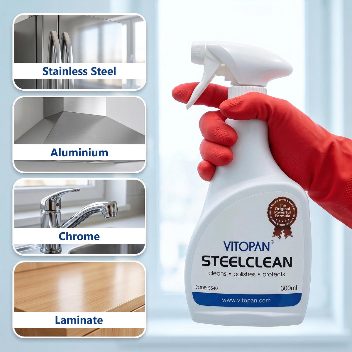Vitopan Steel Clean Kitchen Spray - Cleans, Polishes & Protects | 300ml