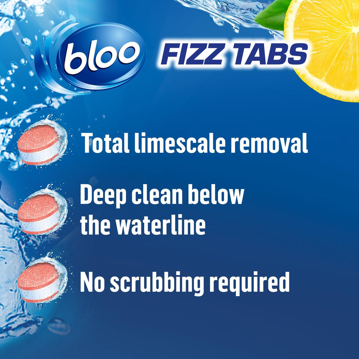 Bloo Power Fizz Tabs Toilet Cleaner - Anti-Limescale, Lemon Scent, 16 Tabs