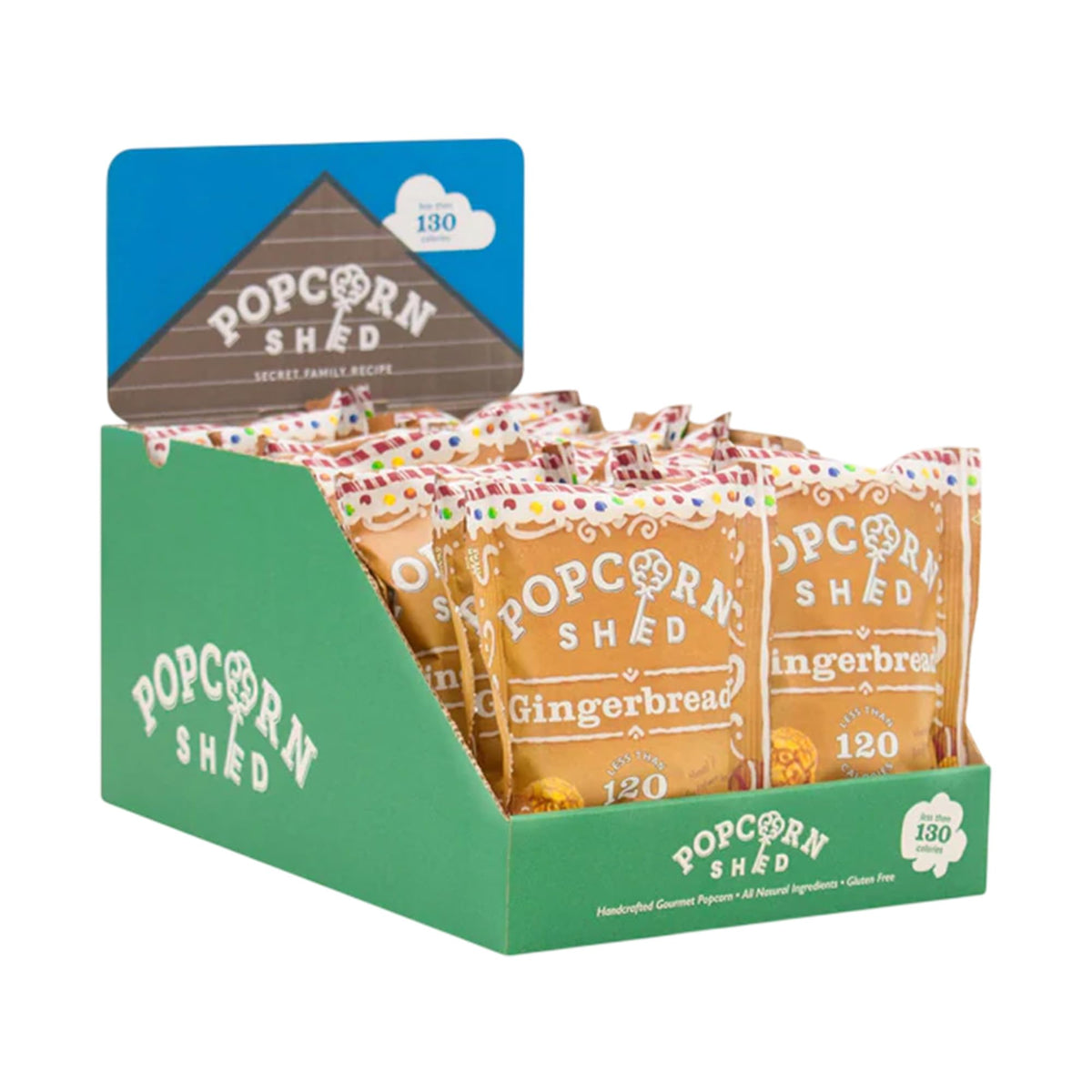 Popcorn Shed Gingerbread Gourmet Popcorn - Vegan Gingerbread Caramel | 16 x 24g Packs
