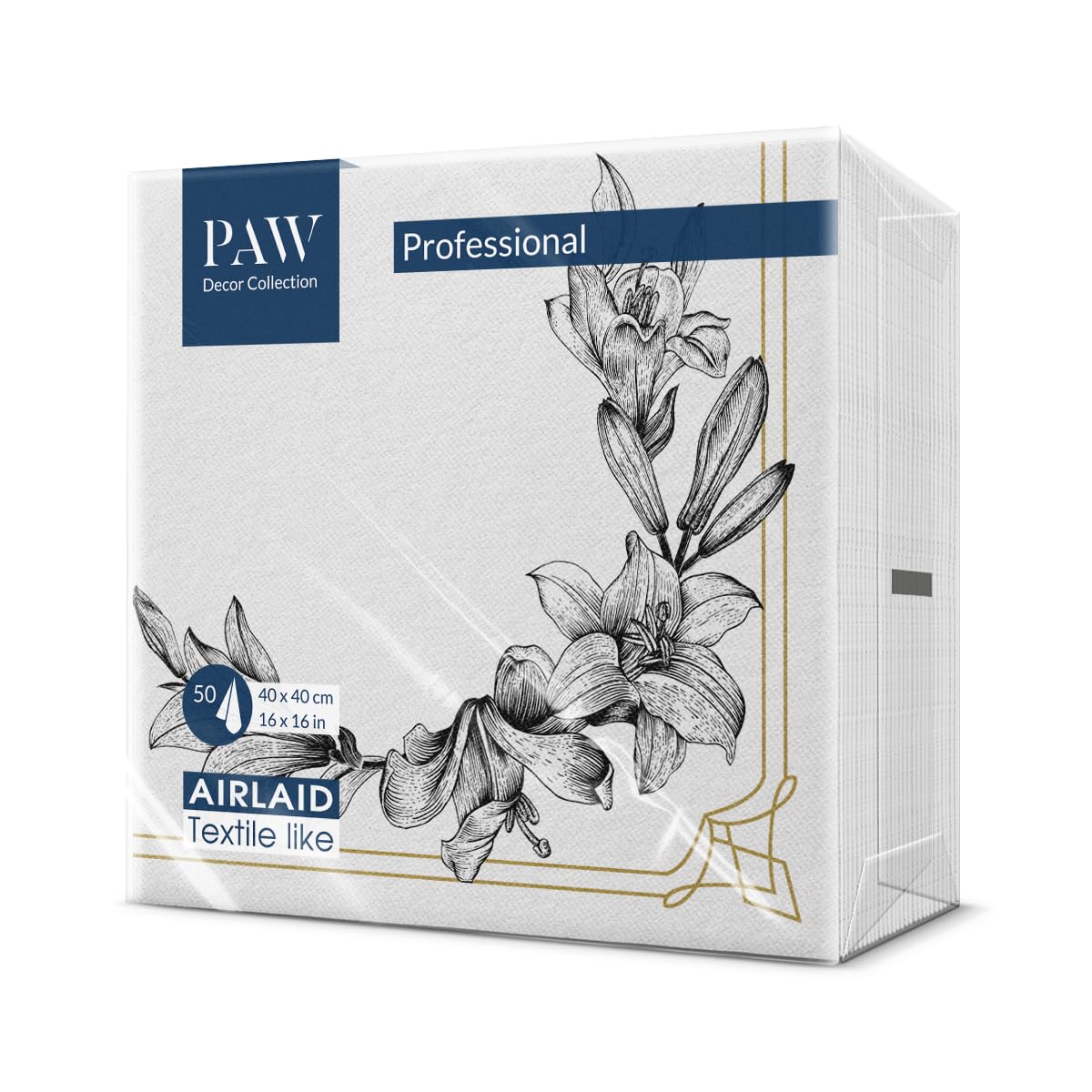 PAW Decor Collection Royal Lily Airlaid Napkins - 50 Pack, 40 x 40 cm