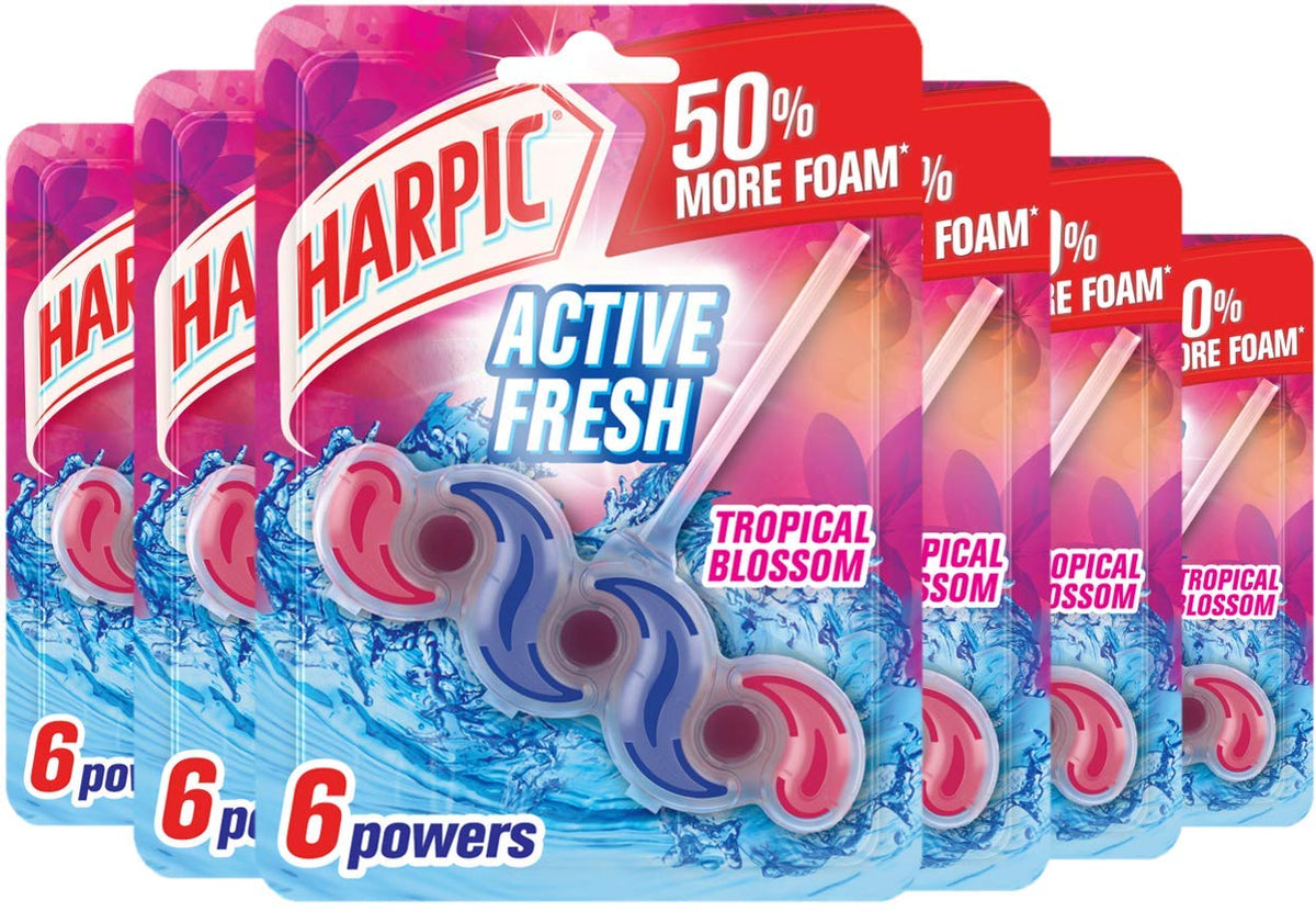 Harpic Active Fresh Toilet Rim Block - Tropical Blossom Fragrance | Pack of 6 | Prevents Limescale 1