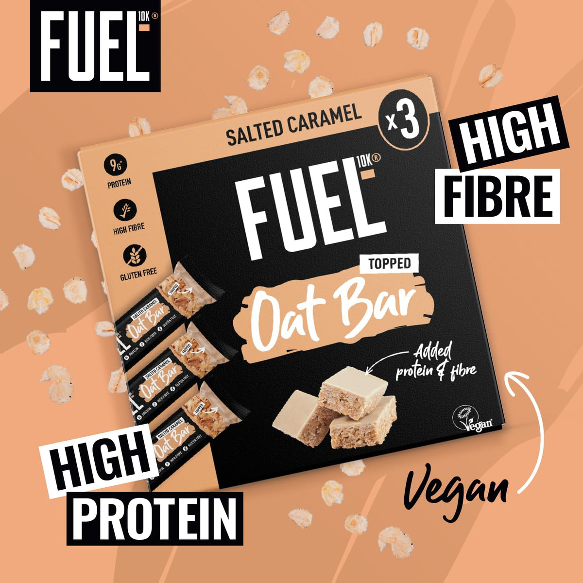FUEL10K Salted Caramel Oat Bars - 9g Protein | 45g Bar | Pack of 10 3
