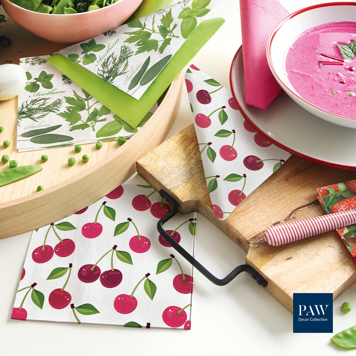 PAW Decor Collection Paper Napkins - 3-Ply Cherries Pattern | 20 Pieces | 33 x 33 cm 6