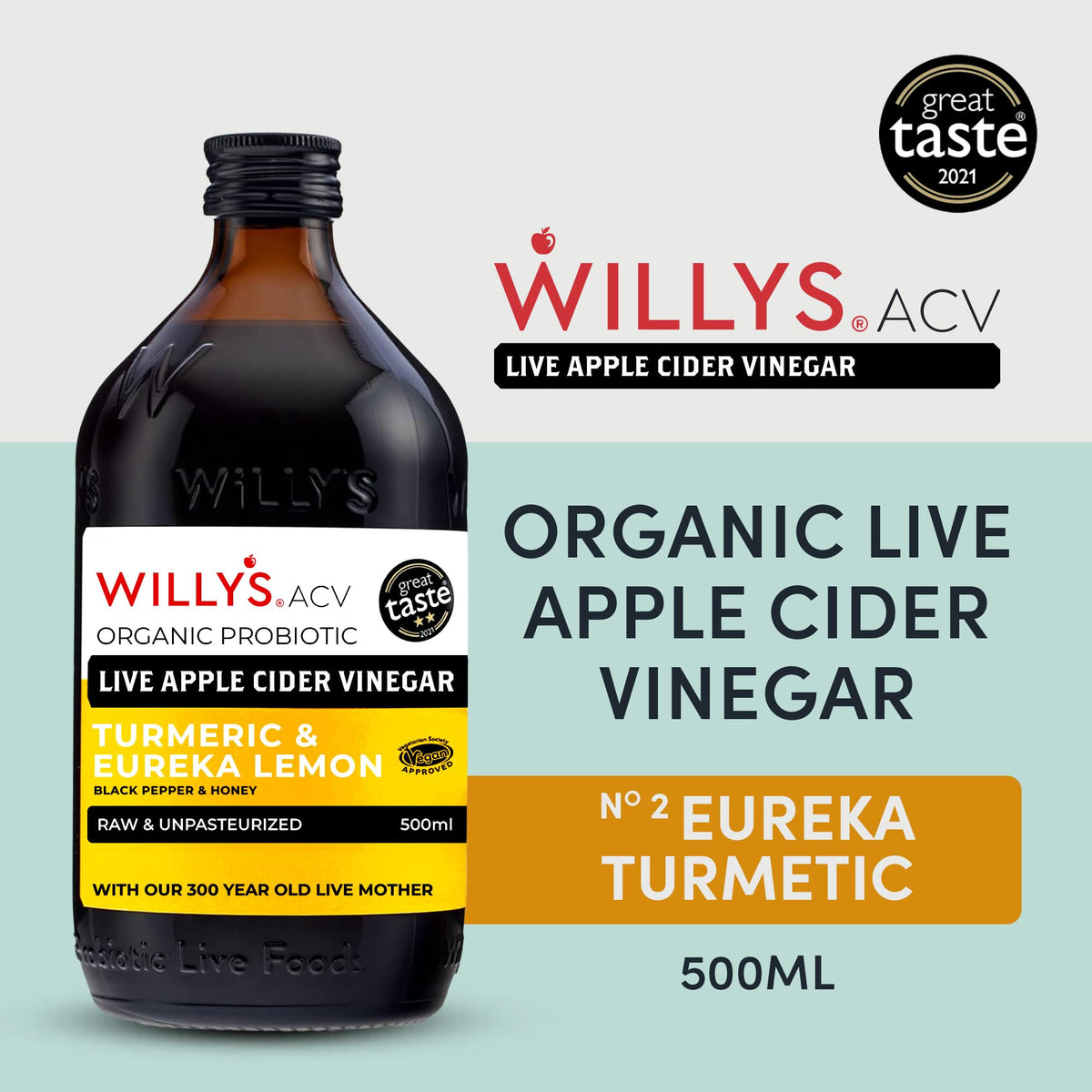 Willy's Organic Apple Cider Vinegar with Turmeric & Honey - Raw, Unpasteurised, 500ml 3