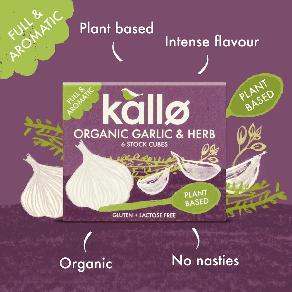 Kallo Organic Garlic & Herb Stock Cubes - 90 Cubes | Gluten-Free, Vegan | 990g 3