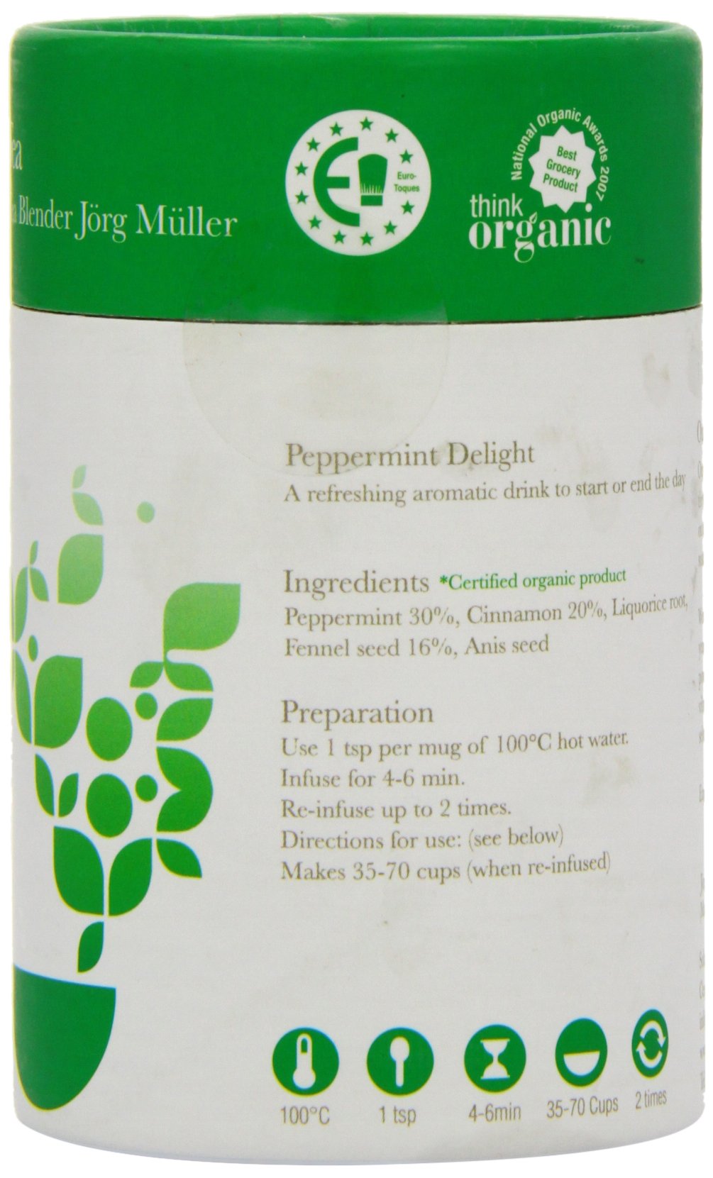 Solaris Tea Organic Loose Whole Leaf Peppermint Delight - Caffeine Free | 50g | Supports Digestion