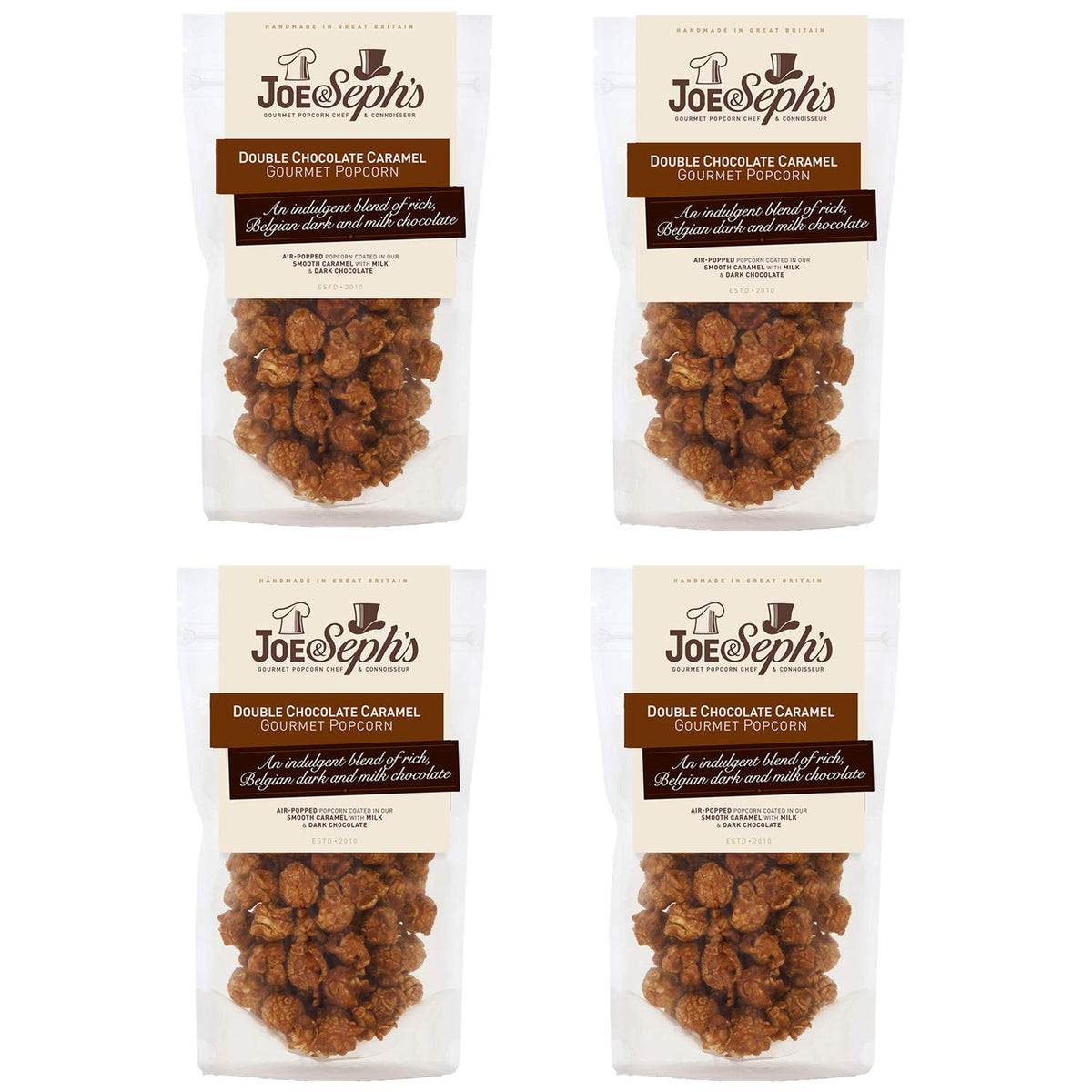 Joe & Seph's Double Chocolate Popcorn - Gourmet Air-Popped Snack | 4 x 80g Bags