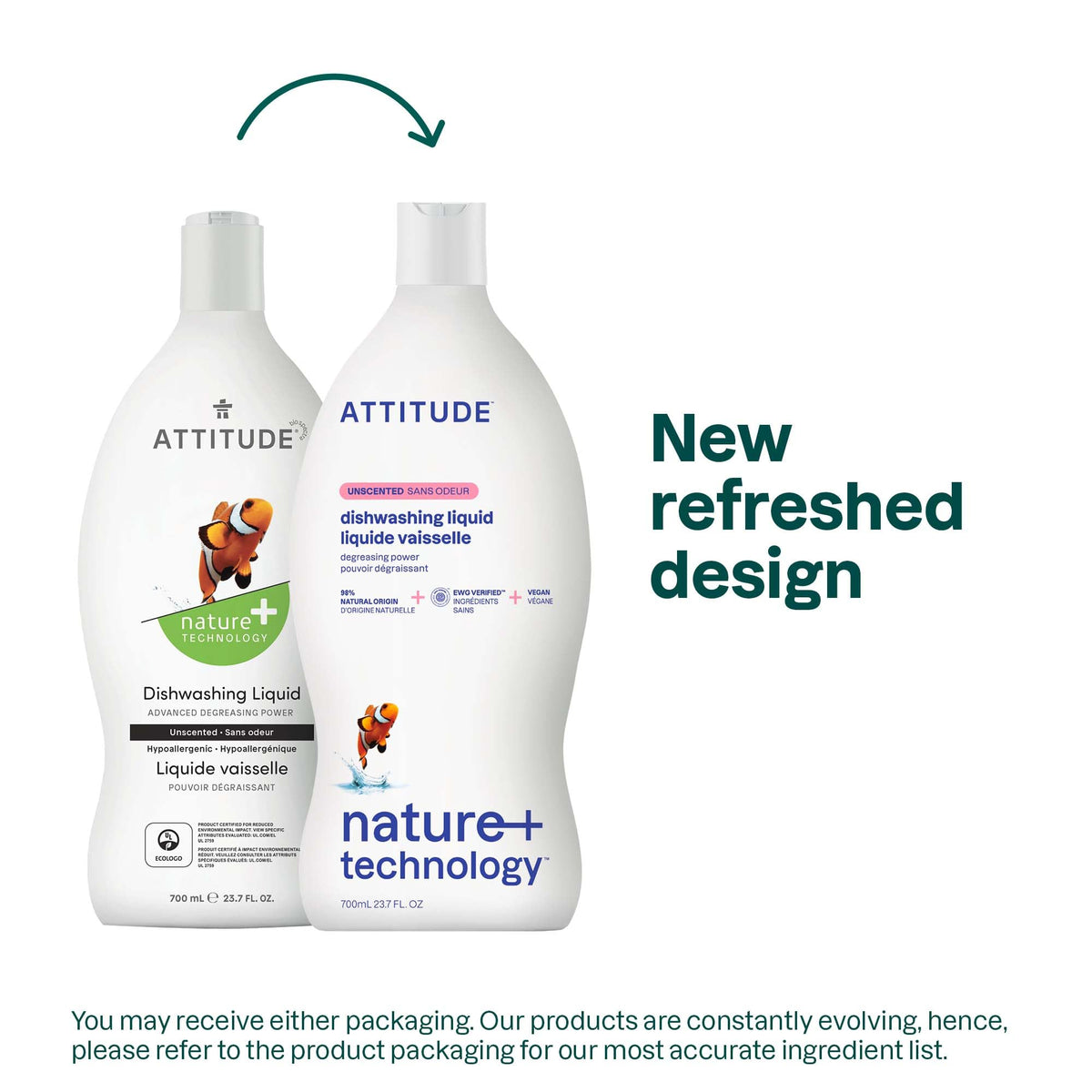 ATTITUDE Washing-Up Liquid - EWG Verified, Plant-Based, Unscented | 700 ml (Pack of 2)