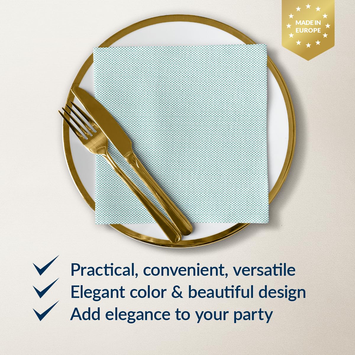PAW Decor Collection Linen Feel Napkins - Fabric Design Turquoise | 40 x 40 cm | 50 Pack