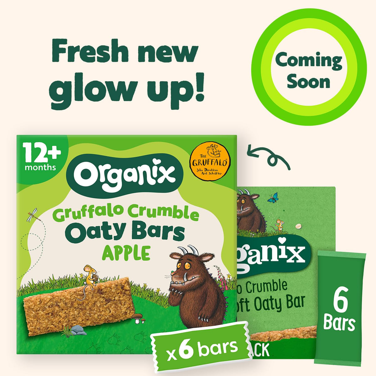 Organix Gruffalo Crumble Apple Oaty Bars - 6 Boxes of 6 x 23g | High Fibre | Organic