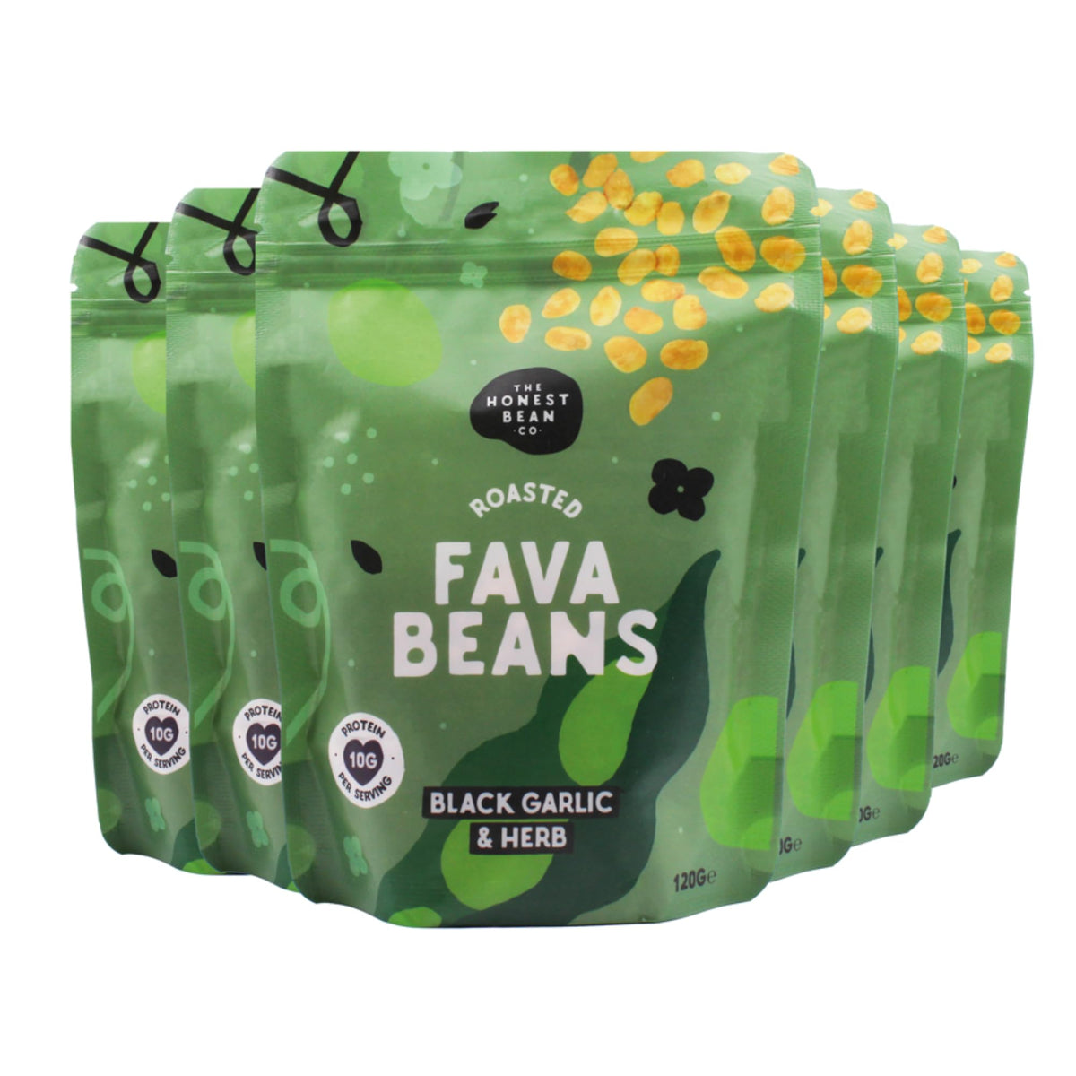 The Honest Bean Co Roasted Fava Beans, Black Garlic & Herb, 120g (6-Pack) 1