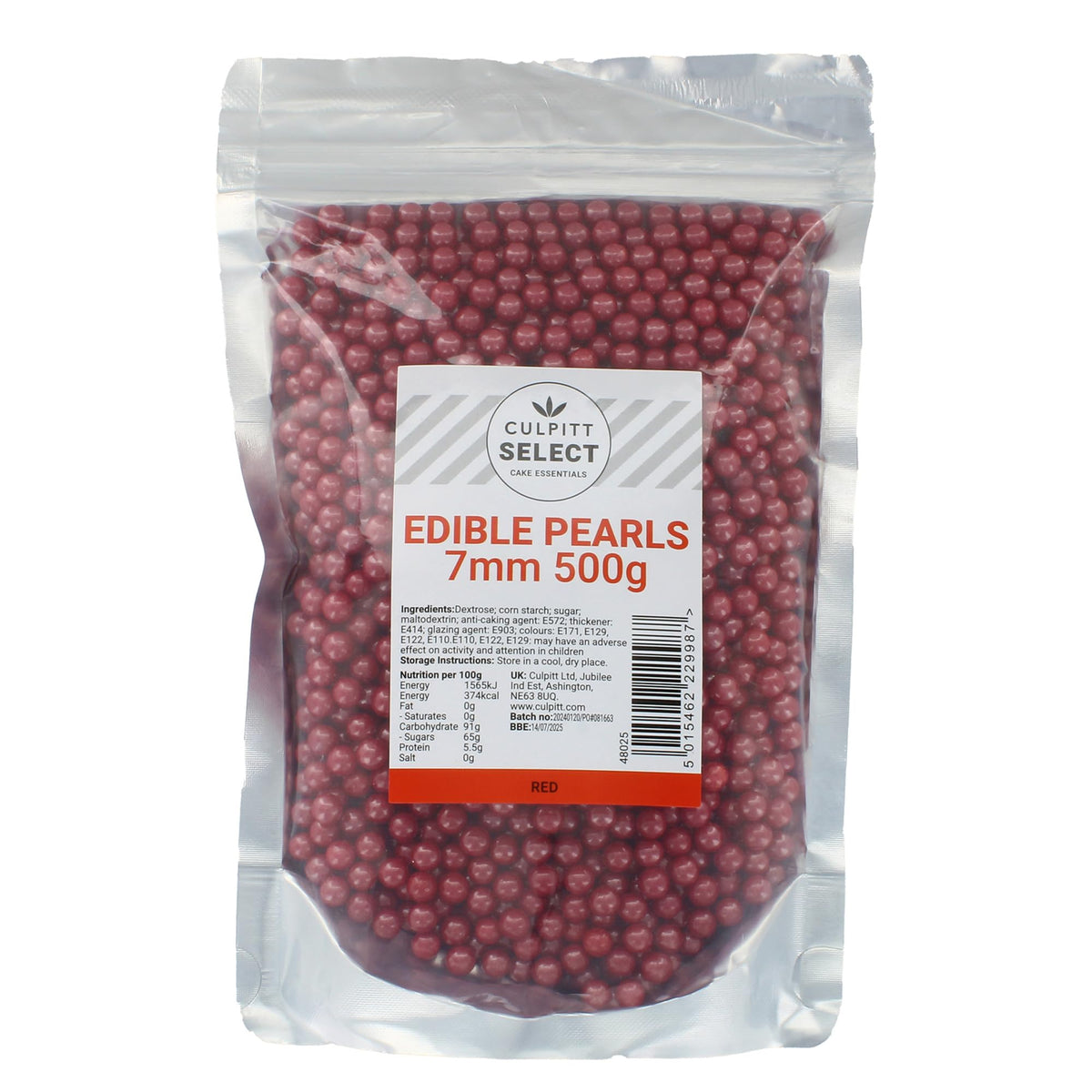 Culpitt Select Red Pearls Sprinkles - 5mm Edible Cake Decorations | 500g Pouch
