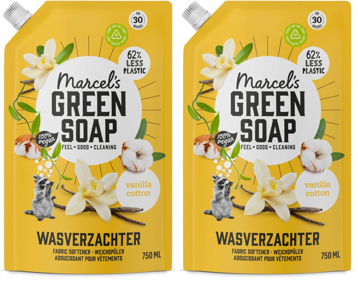Marcel's Green Soap Fabric Conditioner Refill - Vanilla & Cotton Scent - 2 x 750ml